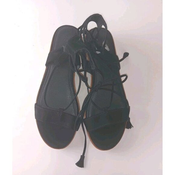 Frye Sandals Women 8M Miranda Shoes Black Leather Gladiator Ankle Strap Wedge - Picture 4 of 11